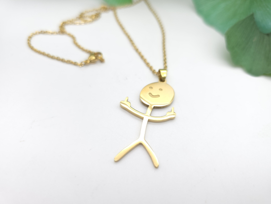 Preview: Männchen Stinkefinger Edelstahl Halskette